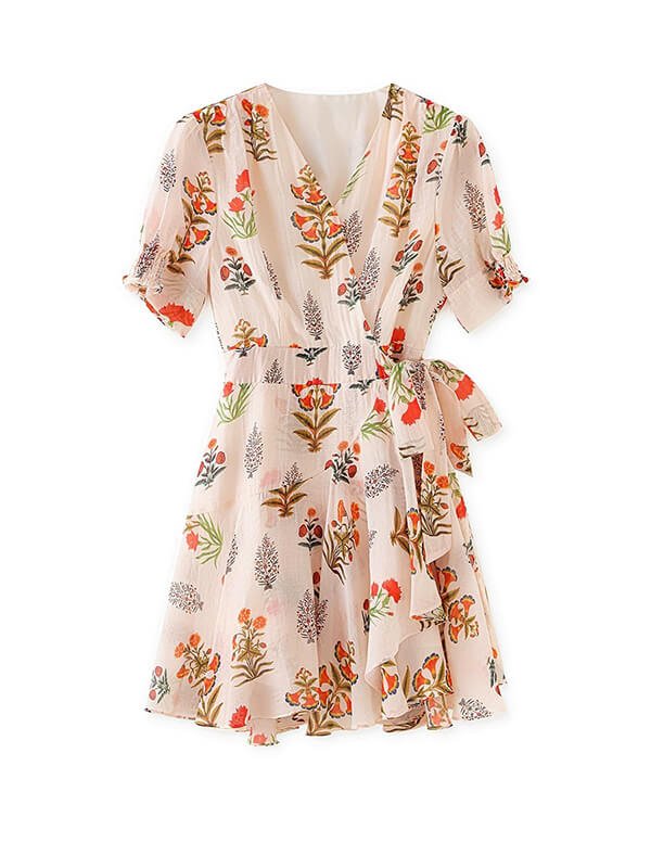 High-Waisted V-Neck Dress with Asymmetric Ruffle Hem 1 Minimalist high waist V-neck dress with subtle ruffle hem for office to dinner dates, in breathable knit