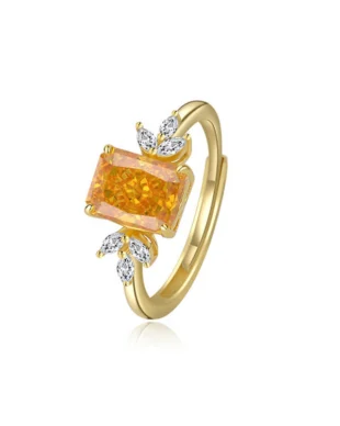 Ice Flower Stone Square Silver Ring