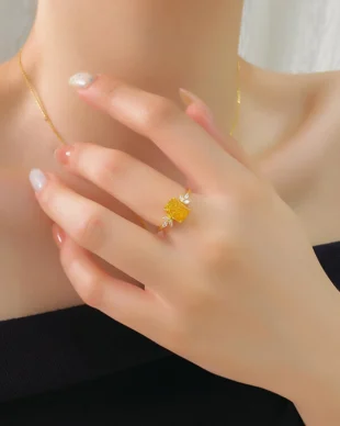 Ice Flower Stone Square Silver Ring