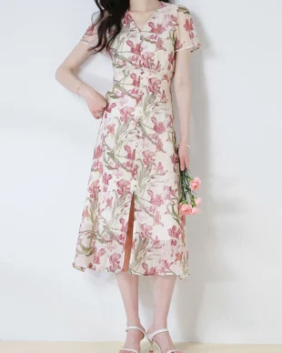 Iris Pleated Tencel Print Tea Dress