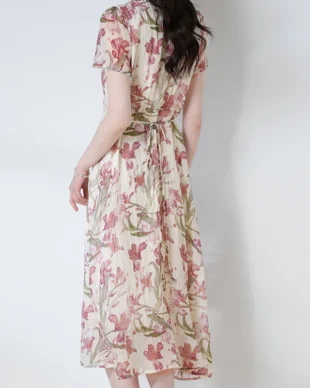 Iris Pleated Tencel Print Tea Dress