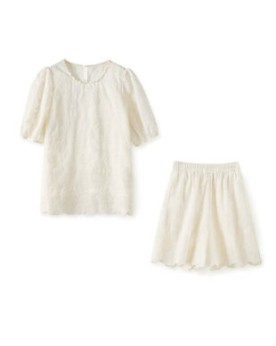 Jacquard Top and Lace-Trimmed Shorts Set