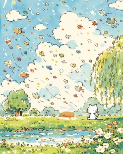 Kitten and Kite Perler Bead Pattern – Playful Cat Spring Fuse Bead Design 3 images