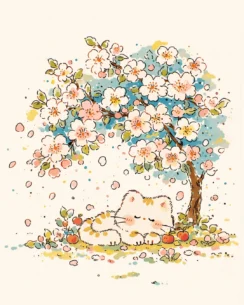 Kitten Under Cherry Blossom Tree Perler Bead Pattern 3 images