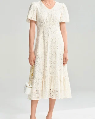 Lace Cut-Out White Tencel Dress