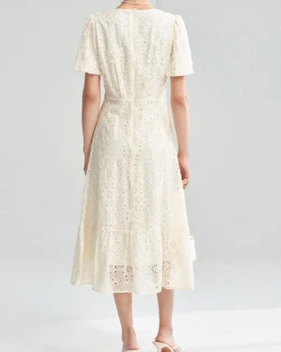 Lace Cut-Out White Tencel Dress