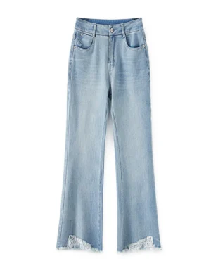 Lace-Detailed Light Wash Slim-Straight Jeans