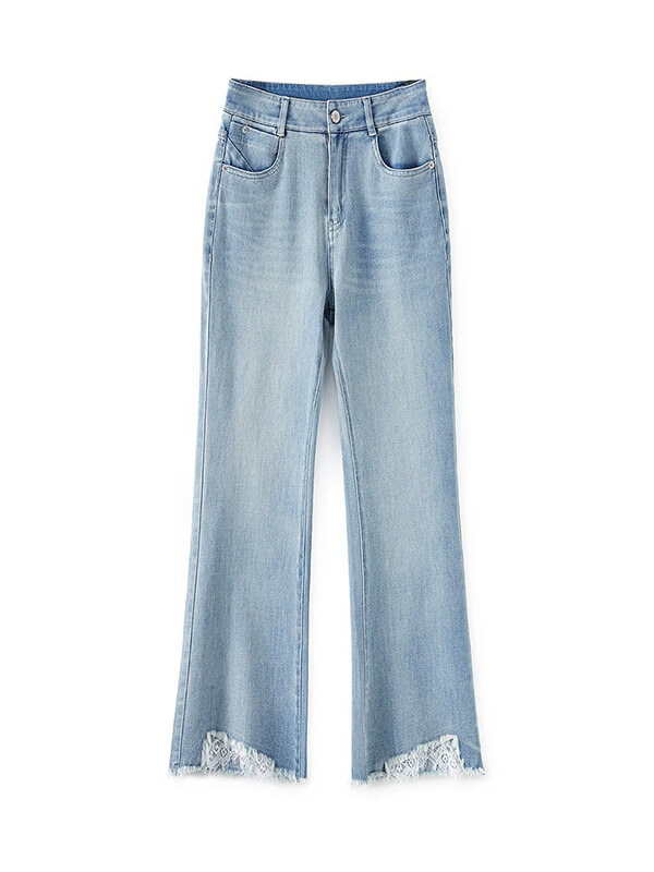 Lace-Detailed Light Wash Slim-Straight Jeans