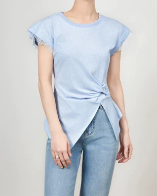 Lace-Paneled Smocked Waist Slim-Fit Tee