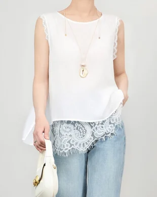 Lace Sleeveless Chiffon Top with Back Slit