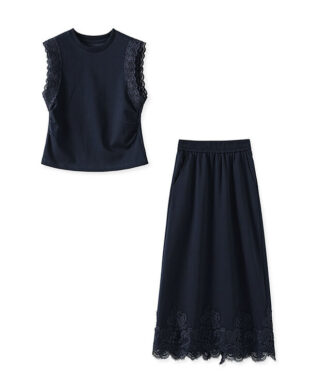 Lace Sleeveless Top and Straight Skirt Set