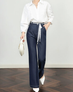 Lace-Up Lightweight Denim Jeans