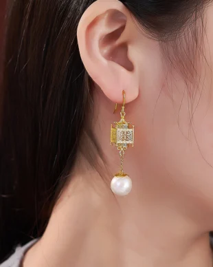 Lantern-Shaped Freshwater Pearl S925 Sterling Silver Earrings