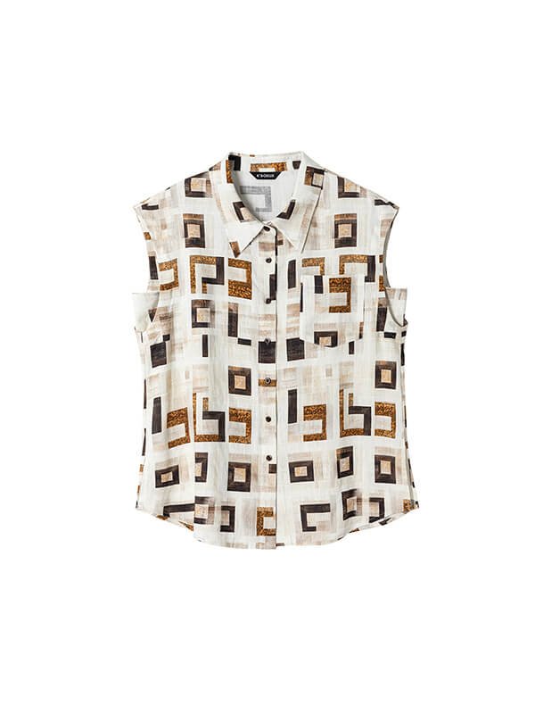 Linen Rayon Blend Geometric Print Top 1
