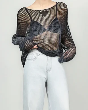 Long-Sleeve Crochet Openwork Knit Sun Cover-Up