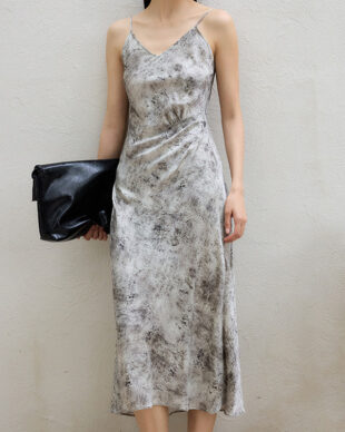 Meteorite Print Rose Satin Dress