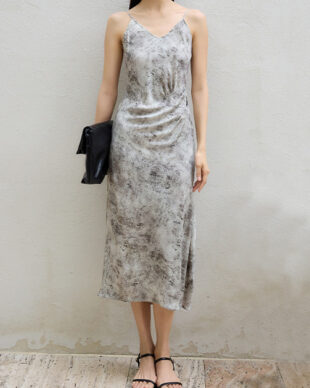 Meteorite Print Rose Satin Dress