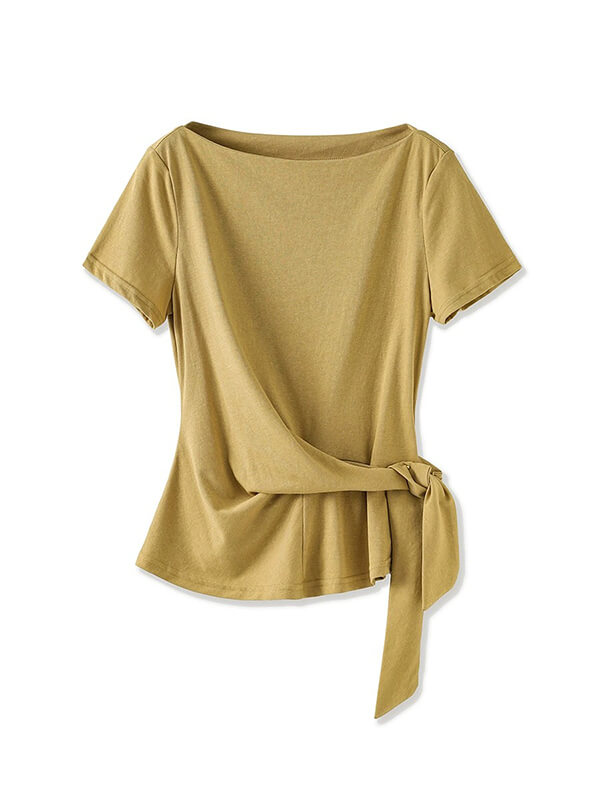 Minimalist Asymmetric Tie-Waist Slimming Tee