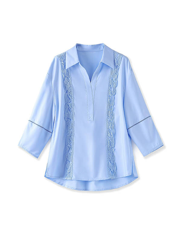 Minimalist Lace-Paneled Oversized Shirt