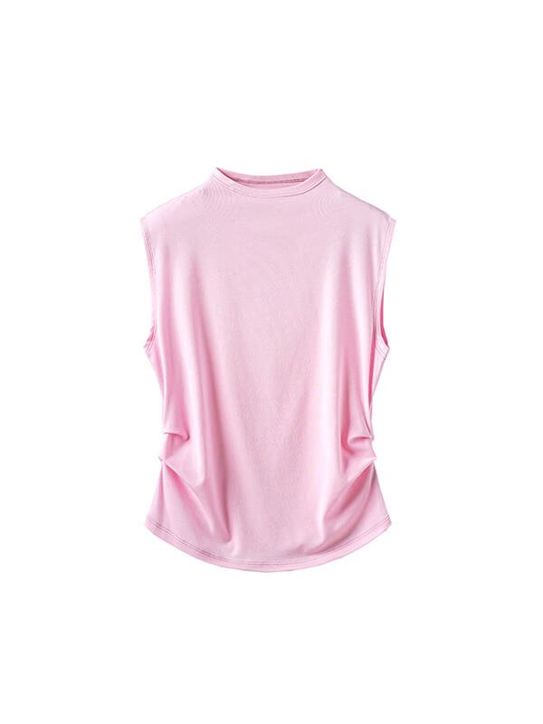 Neuro-Inclusive Modal Top - Weighted Hem Mock Neck EMF Shielding Pleated Sleeveless