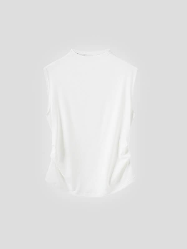 Wrinkle-Proof Travel Modal Top - Self-Cleaning Pleated Mock Neck Sleeveless Resort Wear