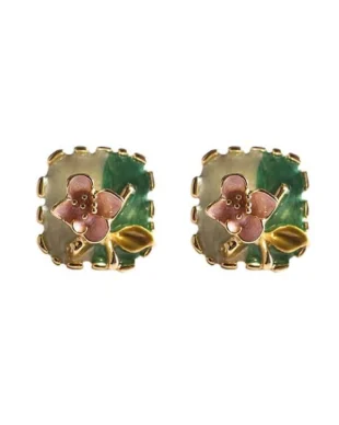 Monet Garden S925 Silver Enamel Floral Square Stud Earrings