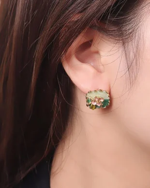 Monet Garden S925 Silver Enamel Floral Square Stud Earrings