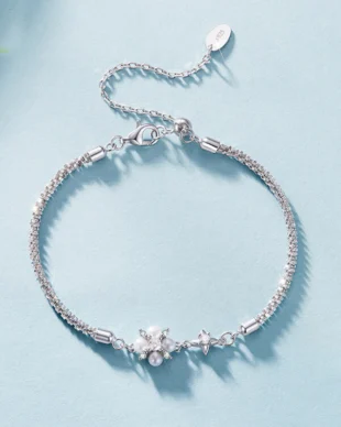 Natural Pearl Moissanite S925 Sterling Silver Bracelet