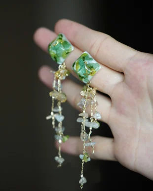 Natural Stone Handmade Long Earrings