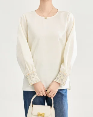 New long-sleeve shirt with embroidered cuffs
