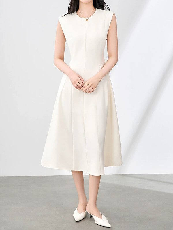 Breathable Workwear A-Line Dress Women - Wrinkle-Free Office Dress with Waist Cinching