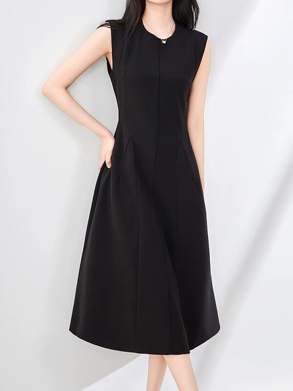 GOTS Certified Office Dress Women - Eco Linen Blend Waist Defining A-Line