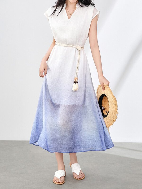 Water-Saving Ombre Maxi Dress - Hand-Dipped Tencel Linen Botanical Dye Revival Gown