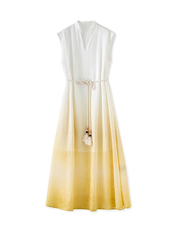 Wrinkle-Proof Ombre Maxi Dress - UPF 50+ Tencel Linen Convertible Resort Gown