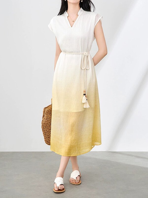 Indigo Revival Ombre Dress - UNESCO Shibori Tencel Linen Zero Waste Maxi