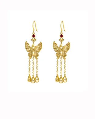 Openwork Butterfly Long Tassel Sterling Silver Earrings