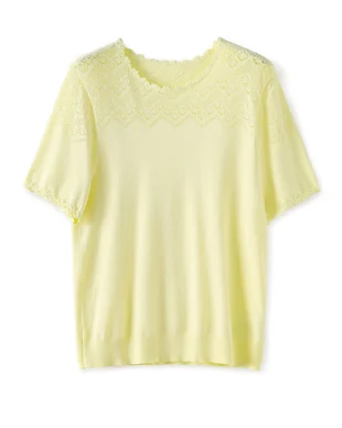 Solid Color Openwork Knit Top