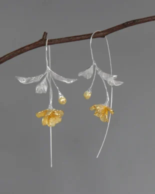 Silver  Begonia Earrings