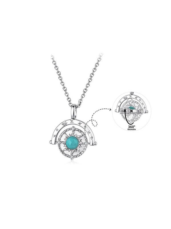 Original Blue Chalcedony Sun and Moon Reversible Copper Plated with White Gold Necklace 1