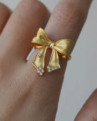Original Copper Alloy Bowknot Zircon Ring