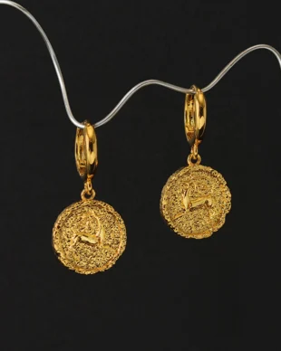 Original Design Copper Alloy Deer Gold Coin Relief Earrings