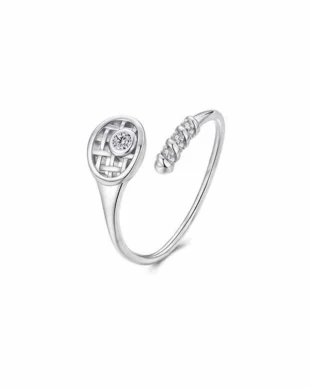 Original Design S925 Sterling Silver Zirconia Tennis Racket Adjustable Ring