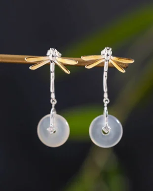 Original Dragonfly Agate Earrings in S925 Sterling Silver
