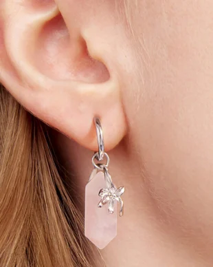 Original Floral Rose Quartz Ear Cuffs in S925 Sterling Silver