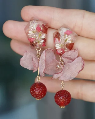 Original Handmade Fabric Flower Earrings