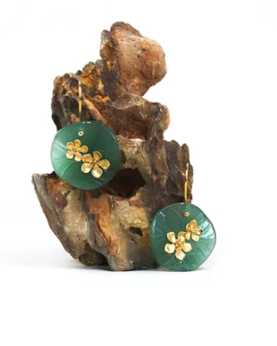 Original Lotus Leaf  Peach Blossom Sterling Silver Earrings