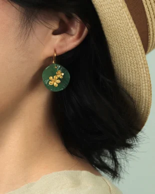 Original Lotus Leaf  Peach Blossom Sterling Silver Earrings