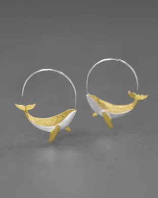 Silver Whale Hoop Earrings