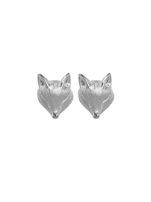 Original S925 Sterling Silver Brushed Fox Stud Earrings 1
