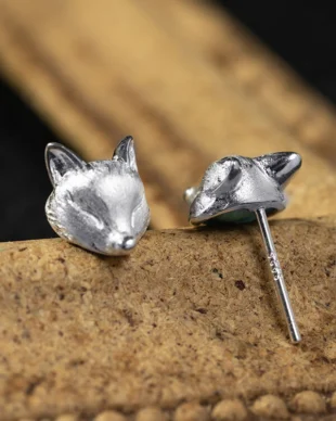 Original S925 Sterling Silver Brushed Fox Stud Earrings